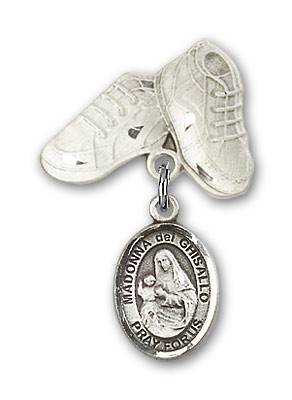Pin Badge with St. Madonna Del Ghisallo Charm and Baby Boots Pin - Silver tone