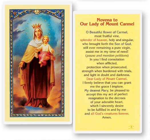 Novena To Our Lady of Mt. Carmel Laminated Prayer Card - 25 Cards Per Pack .80 per card