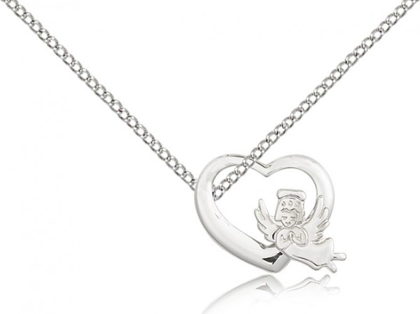 Guardian Angel and Heart Medal - Sterling Silver