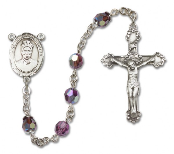 St. Josephine Bakhita Sterling Silver Heirloom Rosary Fancy Crucifix - Amethyst