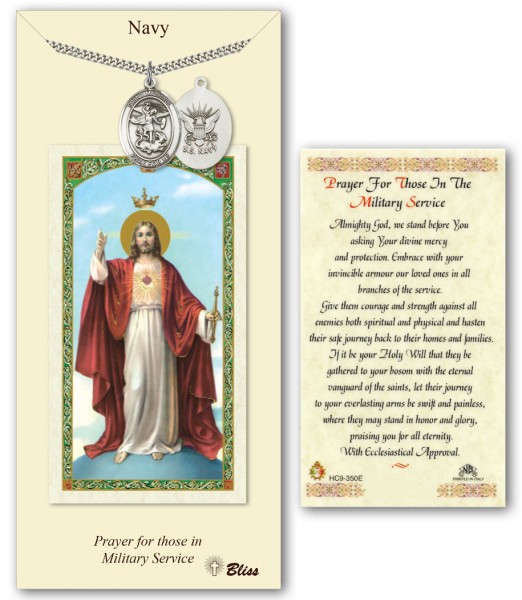 St. Michael the Archangel Navy Medal in Pewter with Prayer Card - Silver tone