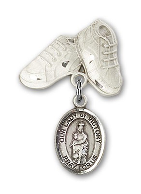 Baby Badge with Our Lady of Victory Charm and Baby Boots Pin - Silver tone