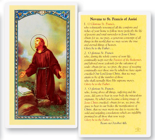 Novena To St. Francis Laminated Prayer Card - 25 Cards Per Pack .80 per card