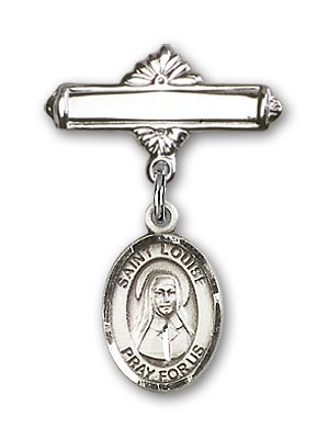 Pin Badge with St. Louise de Marillac Charm and Polished Engravable Badge Pin - Silver tone