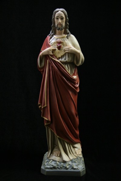 Sacred Heart Statue, Hand Painted - 33.5 inch - Full Color