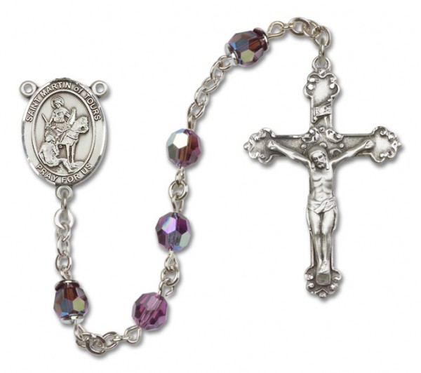 St. Martin of Tours Sterling Silver Heirloom Rosary Fancy Crucifix - Amethyst