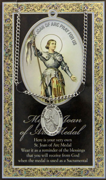 St. Joan of Arc Medal in Pewter with Bi-Fold Prayer Card - Silver tone