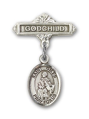Pin Badge with St. Giles Charm and Godchild Badge Pin - Silver tone