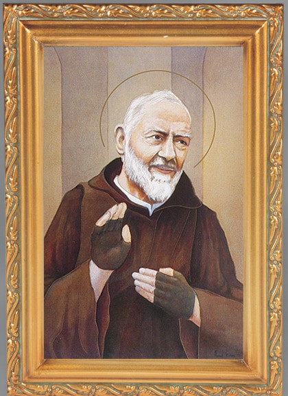 St. Pio Antique Gold Framed Print - Full Color