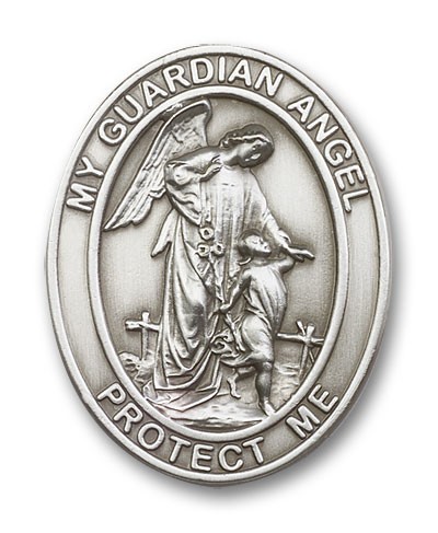 Oval Guardian Angel Visor Clip - Antique Silver