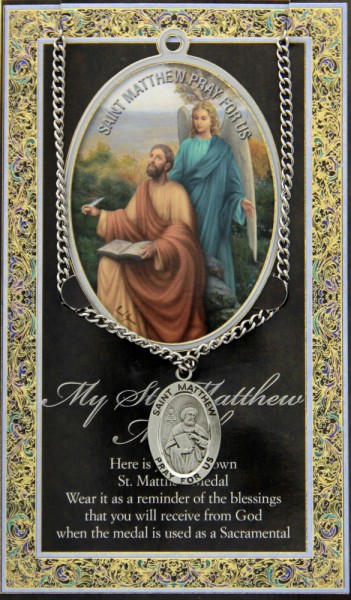 St. Matthew Medal in Pewter with Bi-Fold Prayer Card - Silver tone
