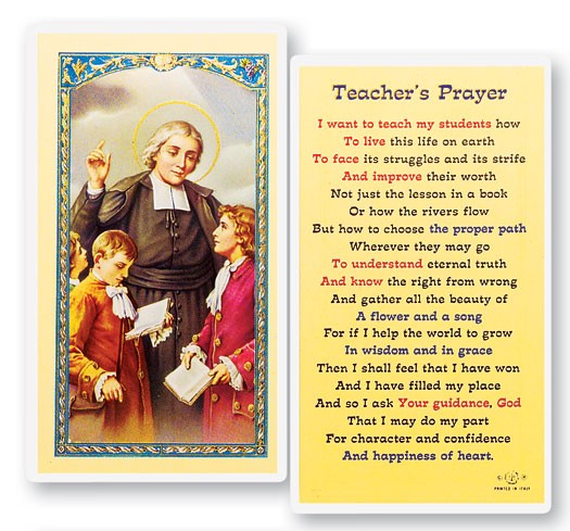 Teacher's Prayer J.B. Delasalle Laminated Prayer Card - 25 Cards Per Pack .80 per card