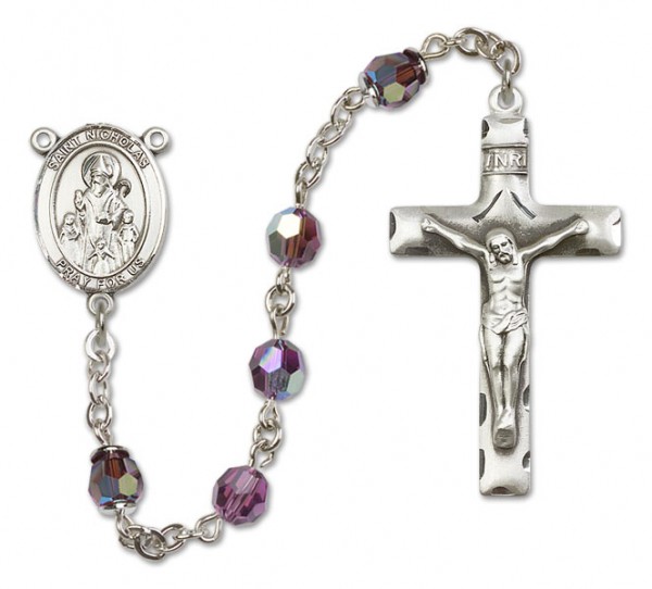St. Nathanael Sterling Silver Heirloom Rosary Squared Crucifix - Amethyst