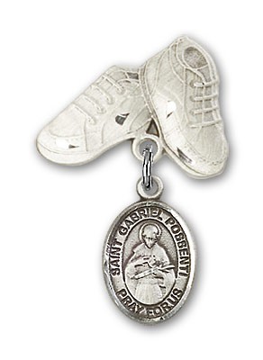 Pin Badge with St. Gabriel Possenti Charm and Baby Boots Pin - Silver tone