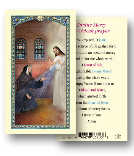 Divine Mercy 3 O'clock Laminated Prayer Card - 25 Cards Per Pack .80 per card