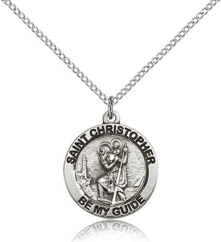 Women's Round St. Christopher Necklace - Sterling Silver