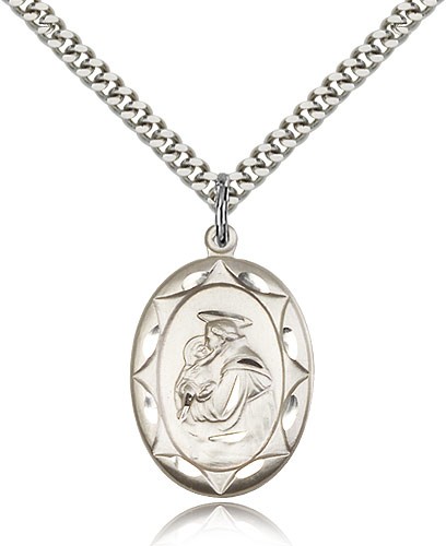 Men's Oval Scalloped Edge St. Anthony Medal - Sterling Silver