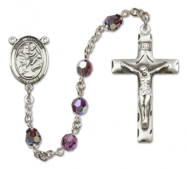 St. Anthony of Padua Sterling Silver Heirloom Rosary Squared Crucifix - Amethyst