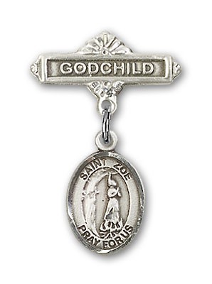 Pin Badge with St. Zoe of Rome Charm and Godchild Badge Pin - Silver tone