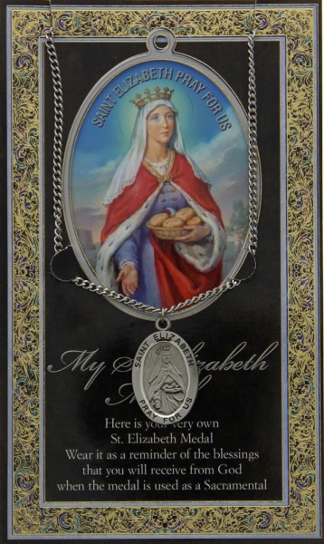 St. Elizabeth of Hungary Medal in Pewter with Bi-Fold Prayer Card - Silver tone