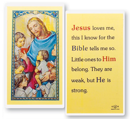 Jesus Loves Me Laminated Prayer Card - 25 Cards Per Pack .80 per card
