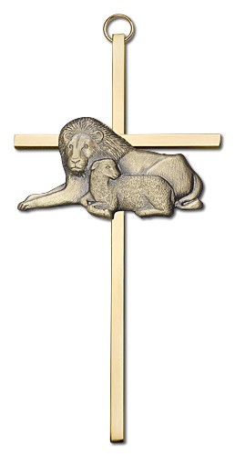 Lion and Lamb Wall Cross 6&quot; - Gold Tone