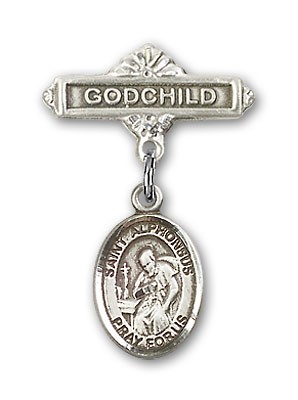 Pin Badge with St. Alphonsus Charm and Godchild Badge Pin - Silver tone