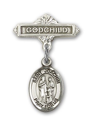 Pin Badge with St. Joachim Charm and Godchild Badge Pin - Silver tone