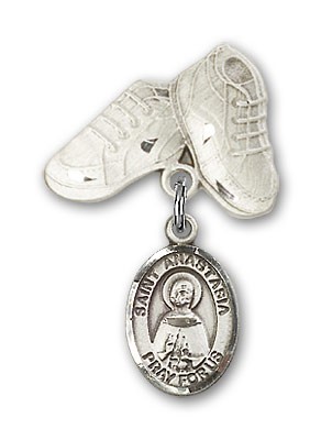 Pin Badge with St. Anastasia Charm and Baby Boots Pin - Silver tone