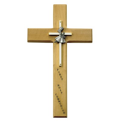 First Communion Girl's Cross - 10 inch - Brown