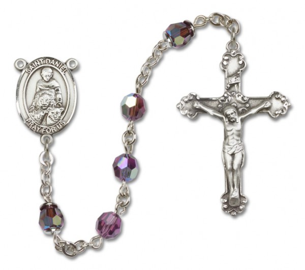 St. Daniel Sterling Silver Heirloom Rosary Fancy Crucifix - Amethyst
