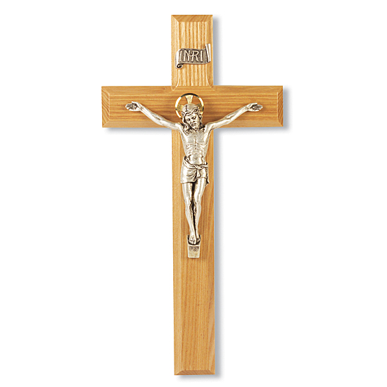 Golden Halo Oak Wall Crucifix - 11 inch - Brown