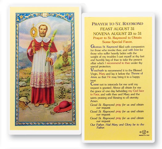 Prayer To St. Raymond Laminated Prayer Card - 25 Cards Per Pack .80 per card