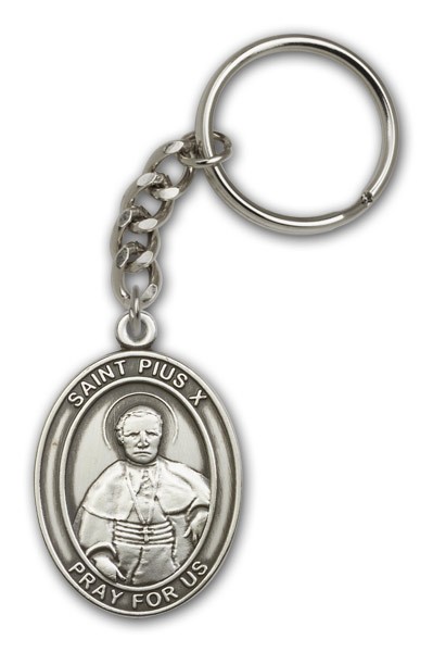 St. Pius X Keychain - Antique Silver