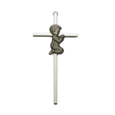 Praying Boy Silver Plated Baby Cross - 6&quot;H - Silver