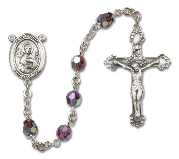 St. John the Apostle Sterling Silver Heirloom Rosary Fancy Crucifix - Amethyst