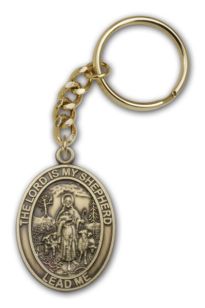 The Lord Is My Shepherd Oval Shaped Keychain - Antique Gold