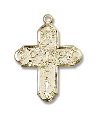 Small Cross Shaped Five-Way Medal - 14K Solid Gold