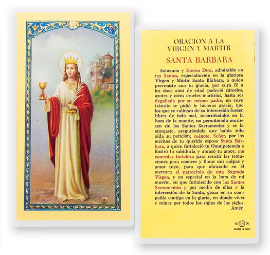 Oracion A Santa Barbara Virgen Laminated Spanish Prayer Card - 25 Cards Per Pack .80 per card