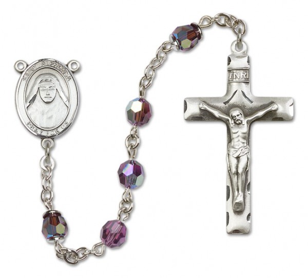 St. Alphonsa Sterling Silver Heirloom Rosary Squared Crucifix - Amethyst