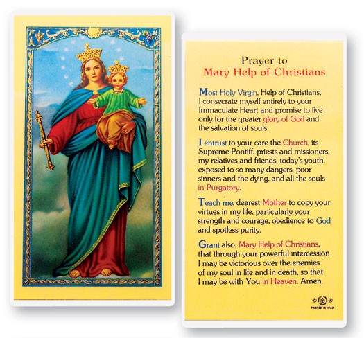 Mary Help of Christians Laminated Prayer Card - 25 Cards Per Pack .80 per card