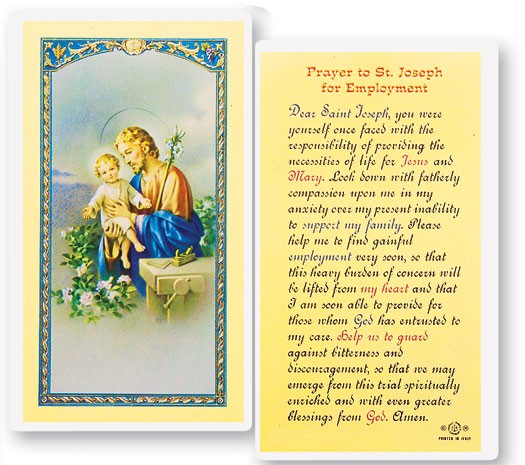 St. Joseph Employment Laminated Prayer Card - 25 Cards Per Pack .80 per card