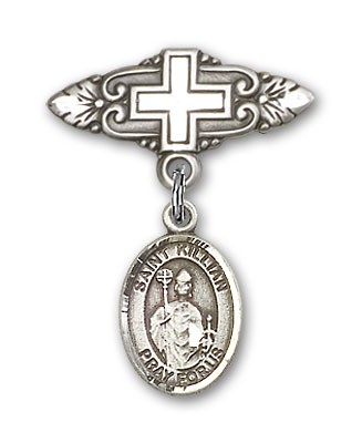 Pin Badge with St. Kilian Charm and Badge Pin with Cross - Silver tone