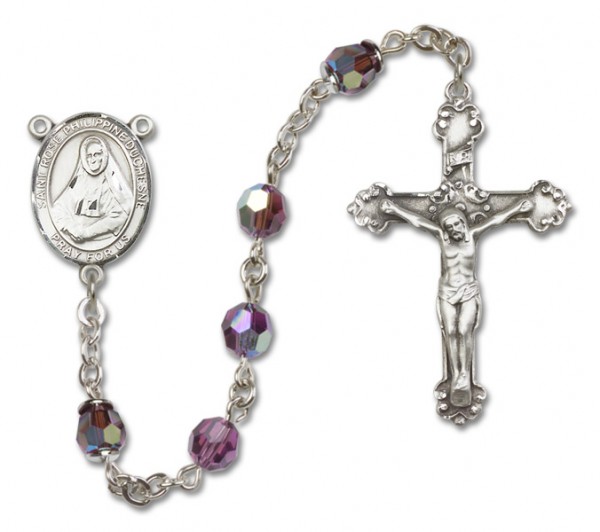 St. Rose Philippine Sterling Silver Heirloom Rosary Fancy Crucifix - Amethyst