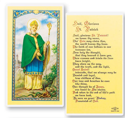 St. Patrick Hail Glorious Saint Laminated Prayer Card - 25 Cards Per Pack .80 per card