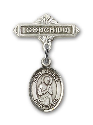 Pin Badge with St. Isaac Jogues Charm and Godchild Badge Pin - Silver tone
