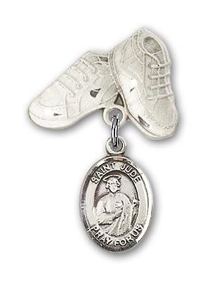 Pin Badge with St. Jude Thaddeus Charm and Baby Boots Pin - Silver tone