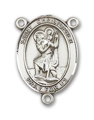 St. Christopher Oval Sterling Silver Rosary Centerpiece Sterling Silver or Pewter - Sterling Silver