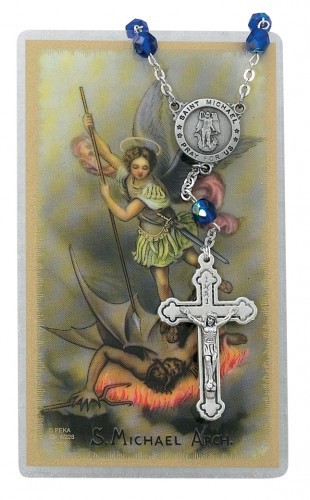 St. Michael Auto Rosary with Prayer Card - Blue
