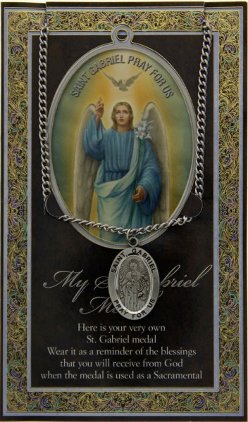 St. Gabriel Medal in Pewter with Bi-Fold Prayer Card - Silver tone